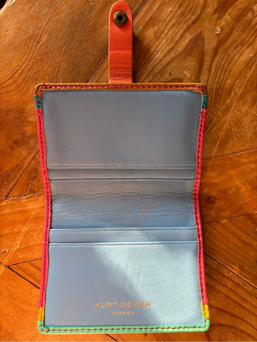 Kurt Geiger Colorblock Leather Card Wallet - Pink, Teal, Gold, Orange - Picture 5 of 9